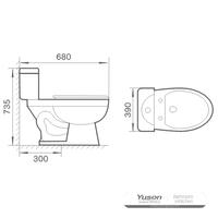 YS22207T Toaletă ceramică din 2 piese, toaletă sifonică S-sifon cuplată;