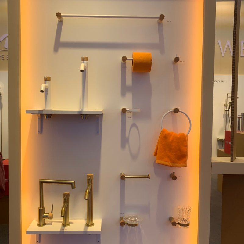 27585 Accesorii pentru baie, Sapuniera, alama, lemn de fag Vasă din sticlă cristal, Vasă pentru săpun și vas din sticlă