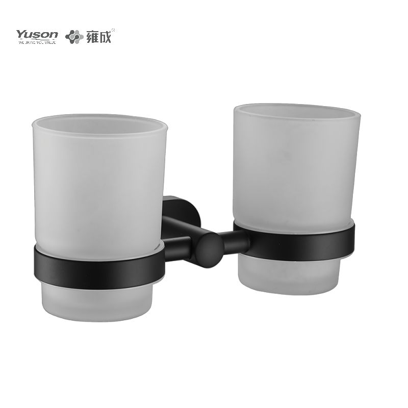 13384D Accesorii elegante pentru baie, Suport pentru pahare cu două pahare, cu ceașcă din sticlă mată/călită, Suport pentru pahare din zinc/alama/SUS, montat pe perete (Seria 13300)