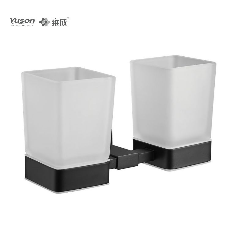13484D Accesorii elegante pentru baie, Suport pentru pahare cu două pahare, cu ceașcă din sticlă mată/călită, Suport pentru pahare din zinc/alama/SUS, montat pe perete (Seria 13400)