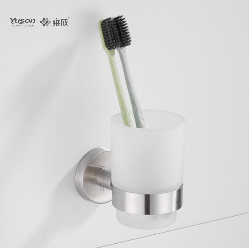15584 Accesorii Sleek pentru baie, Suport pentru pahare, cu pahar din sticlă mată/călită, Suport pentru pahare din zinc/alama/SUS, montat pe perete (Seria 15500)
