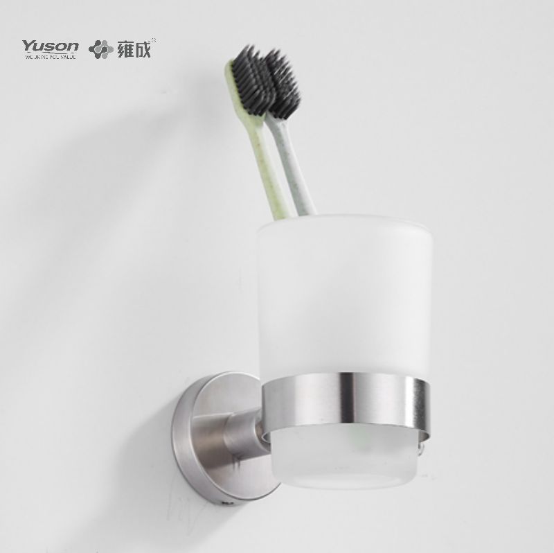 15584 Accesorii Sleek pentru baie, Suport pentru pahare, cu pahar din sticlă mată/călită, Suport pentru pahare din zinc/alama/SUS, montat pe perete (Seria 15500)